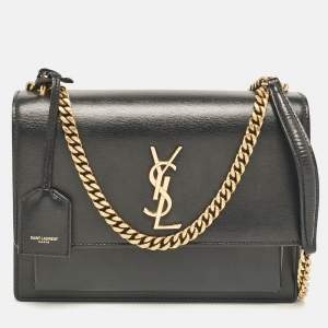 Saint Laurent Black Leather Medium Sunset Shoulder Bag