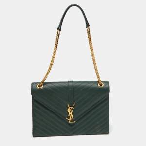 Saint Laurent Green Matelassé Leather Large Cassandre Flap Bag