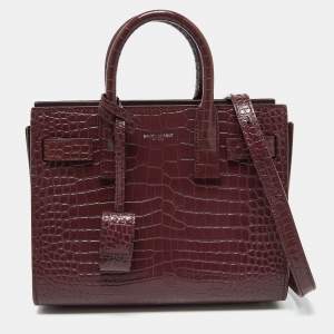 Saint Laurent Burgundy Croc Embossed Leather Nano Classic Sac De Jour Tote