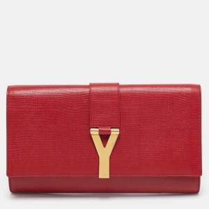 Saint Laurent Red Leather Ligne Y Clutch