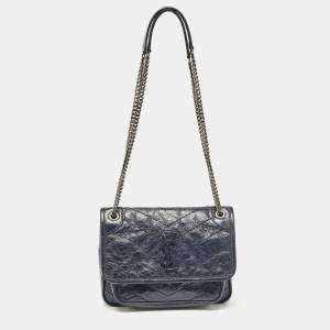 Saint Laurent Navy Blue Matelassé Leather Baby Niki Chain Shoulder Bag