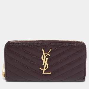 Saint Laurent Burgundy Matelassé Leather Cassandre Zip Continental Wallet