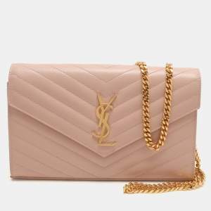 Saint Laurent Beige Leather Cassandre Wallet On Chain