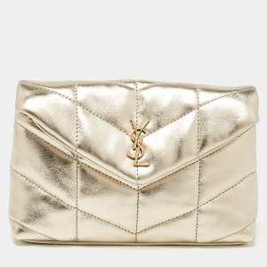 Saint Laurent Gold Quilted Leather Puffer Pouch