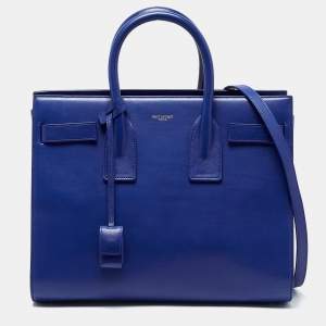 Saint Laurent Blue Leather Small Classic Sac De Jour Tote