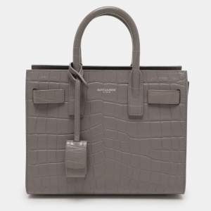 Saint Laurent Grey Croc Embossed Leather Nano Classic Sac De Jour Tote