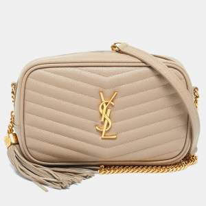 Saint Laurent Beige Matelassé Leather Mini Lou Camera Crossbody Bag