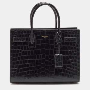 Saint Laurent Black Croc Embossed Leather Baby Classic Sac De Jour Tote