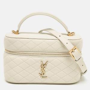 Saint Laurent White Quilted Leather Mini Gaby Vanity Bag