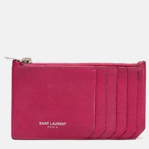 Saint Laurent Fuchsia Leather Zip Card Holder