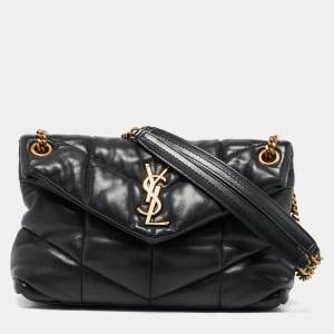 Saint Laurent Black Quilted Leather Small Puffer Chain Shoulder Bag