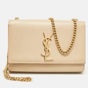 Saint Laurent Beige Leather New Small Kate Wallet On Chain