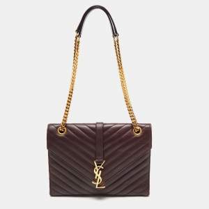 Saint Laurent Burgundy Matelassé Leather Medium Cassandre Flap Bag