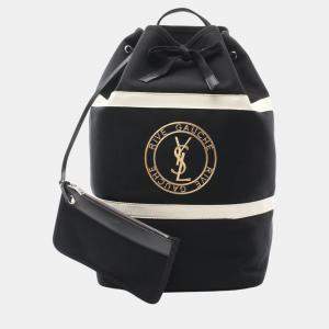 Saint Laurent Black White Canvas Rive Gauche Sling Backpack