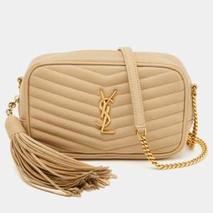 Saint Laurent Beige Matelasse Leather Monogram Mini Lou Camera Bag