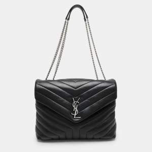 Saint Laurent Black Matelassé Leather Medium Loulou Shoulder Bag