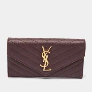 Saint Laurent Burgundy Leather Cassandre Continental Wallet