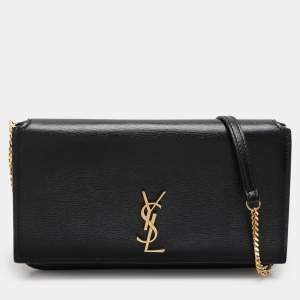 Pre Owned Saint Laurent Paris Black Leather Monogram Phone Holder Bag