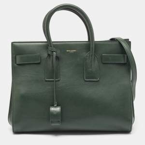 Saint Laurent Green Leather Small Classic Sac De Jour Tote