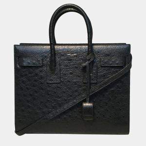 Yves Saint Laurent Black Ostrich Small Sac De Jour Handbag