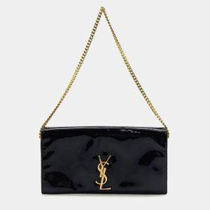 Saint Laurent Black Patent Leather Monogram Chain Shoulder Bag