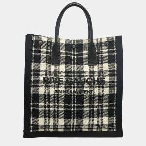 Saint Laurent Black/Cream Checkered Tweed Rive Gauche Vertical Tote