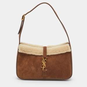 Saint Laurent Brown Suede and Shearling LE 5 À 7 Shoulder Bag