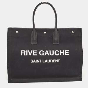 Saint Laurent Black Canvas and Leather Large Rive Gauche Tote