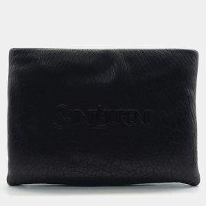 Saint Laurent Paris Black Leather  logo padded clutch bag