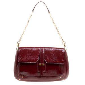Pre Owned Yves Saint Laurent Red Patent Leather Emma Chain Shoulder Bag
