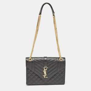 Saint Laurent Black Mix Matelassé Leather Medium Envelope Shoulder Bag