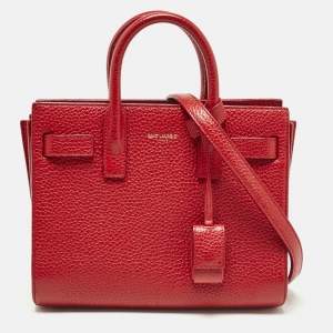 Saint Laurent Red Leather Nano Classic Sac De Jour Tote