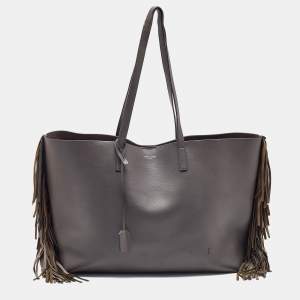 Saint Laurent Grey Leather Fringe E/W Shopping Tote