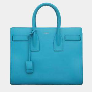 Saint Laurent Aqua Blue Leather Small Sac De Jour Bag