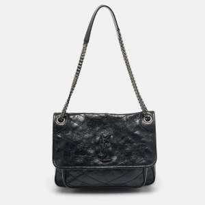 Saint Laurent Black Crinkled Leather Medium Niki Shoulder Bag