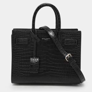 Saint Laurent Black Croc Embossed Leather Nano Classic Sac De Jour Tote
