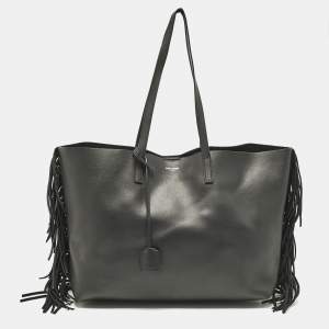 Saint Laurent Black Leather Fringe Large Shopper Tote