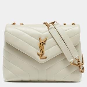 Saint Laurent White Matelassé Leather Small Loulou Shoulder Bag