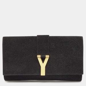 Saint Laurent Textured Suede Y Line Clutch