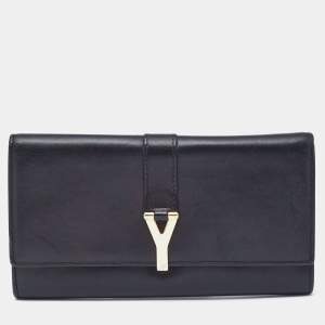 Saint Laurent Black Leather Y-Ligne Flap Continental Wallet