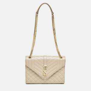 Saint Laurent Beige Mix Matelassé Leather Medium Envelope Chain Bag