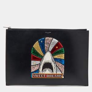 Saint Laurent Black Leather Sweet Dreams Top Zip Pouch