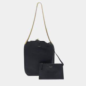Saint Laurent Paris Black Leather Susan Hobo Bag