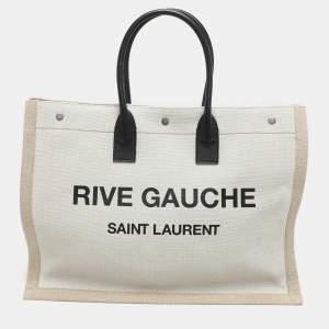 Saint Laurent Two Tone Beige Canvas Large Rive Gauche Tote