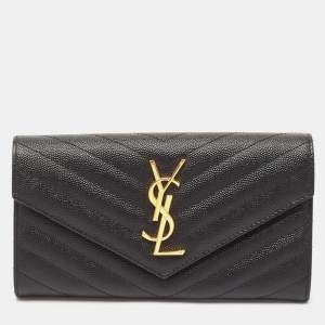 Saint Laurent Black Matelassé Leather Monogram Flap Continental Wallet