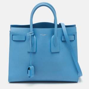 Saint Laurent Light Blue Leather Small Classic Sac De Jour Tote