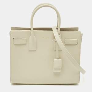 Saint Laurent White Leather Baby Classic Sac De Jour Tote
