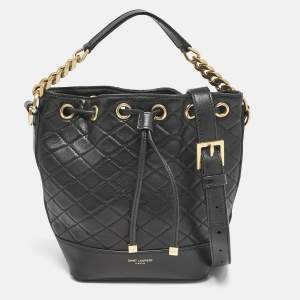 Saint Laurent Black Quilted Leather Emmanuelle Bucket Drawstring Bag