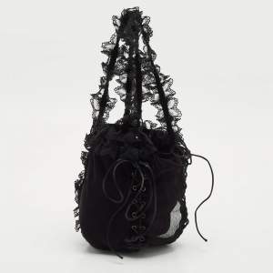 Saint Laurent Black Mesh and Lace Up Corset Bag