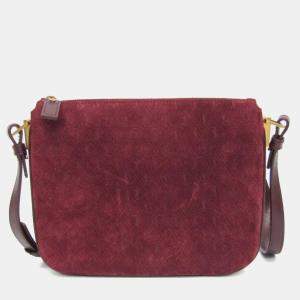 Saint Laurent Bordeaux Monogram Leather Suede Shoulder Bag 
